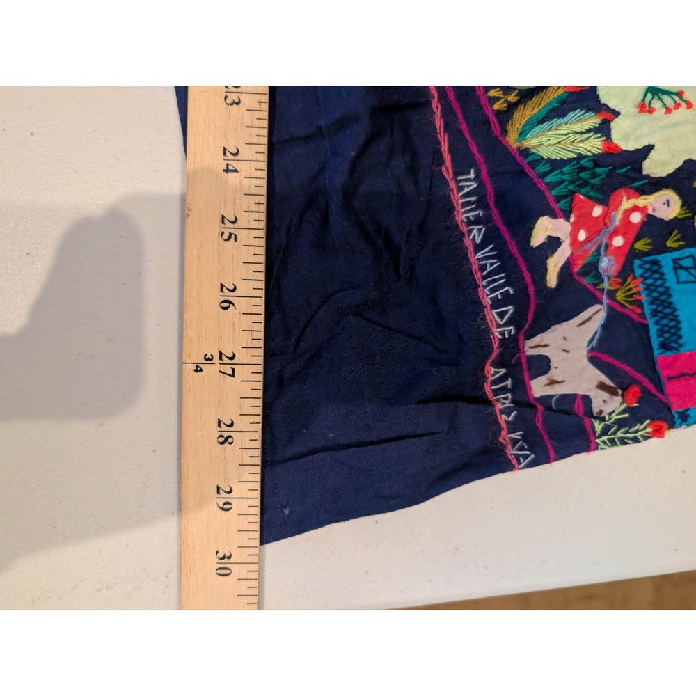 Cuyamuna Handmade Colombia Folk Art Embroidered Cotton Skirt Navy Blue 31L 13W - Picture 5 of 16
